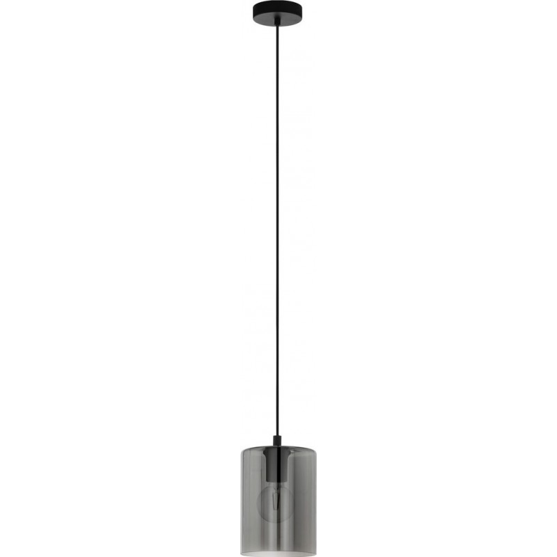 54,95 € Free Shipping | Hanging lamp Eglo Cadaques 1 40W Cylindrical Shape Ø 16 cm. Living room and dining room. Modern, sophisticated and design Style. Steel, glass and tinted glass. Black and transparent black Color
