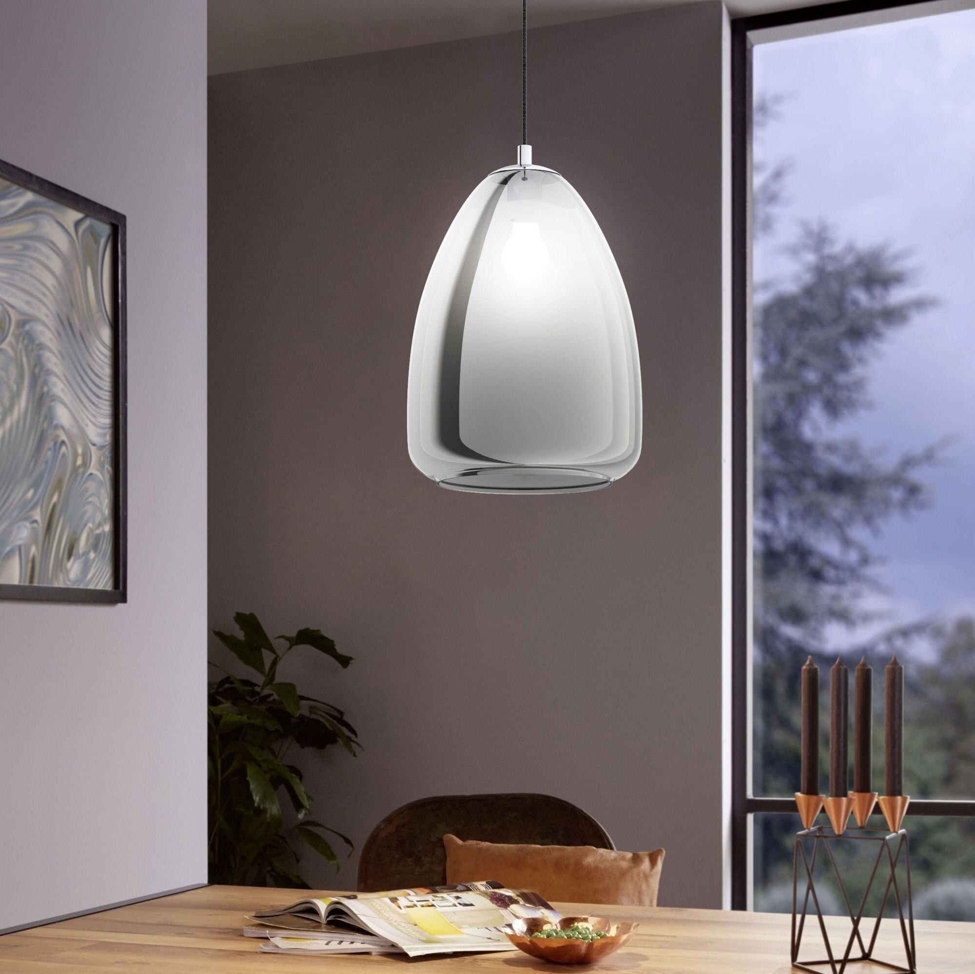 134,95 € Free Shipping | Hanging lamp Eglo Alobrase 40W Ø 30 cm. Steel. Plated chrome, black, transparent black and silver Color