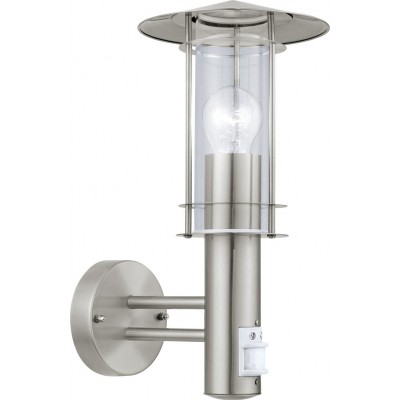 Outdoor wall light Eglo Lisio 60W Cylindrical Shape 36×18 cm. Terrace, garden and pool. Modern and design Style. Steel, Stainless steel and Glass. Stainless steel and silver Color