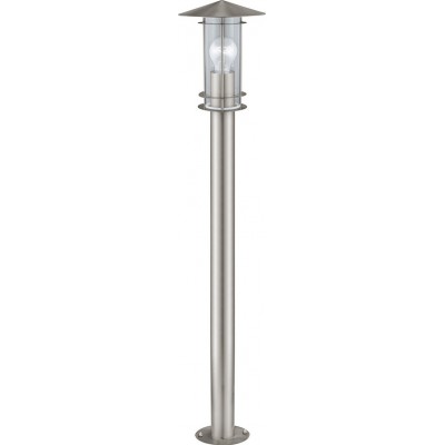 Streetlight Eglo Lisio 60W Cylindrical Shape Ø 17 cm. Floor lamp Terrace, garden and pool. Retro, vintage and modern Style. Steel, stainless steel and glass. Stainless steel and silver Color