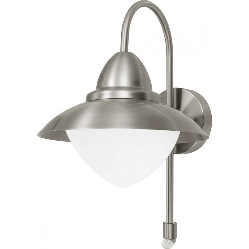 149,95 € Free Shipping | Outdoor wall light Eglo Sidney 60W Conical Shape Ø 27 cm. Terrace, garden and pool. Retro, vintage and design Style. Steel, Stainless steel and Glass. Stainless steel, white and silver Color