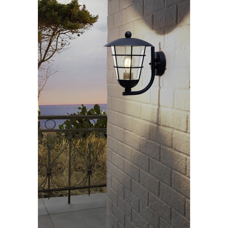 Outdoor wall light Eglo Pulfero 60W Conical Shape 28×22 cm. Terrace, garden and pool. Retro, vintage and design Style. Steel, galvanized steel and plastic. Black Color