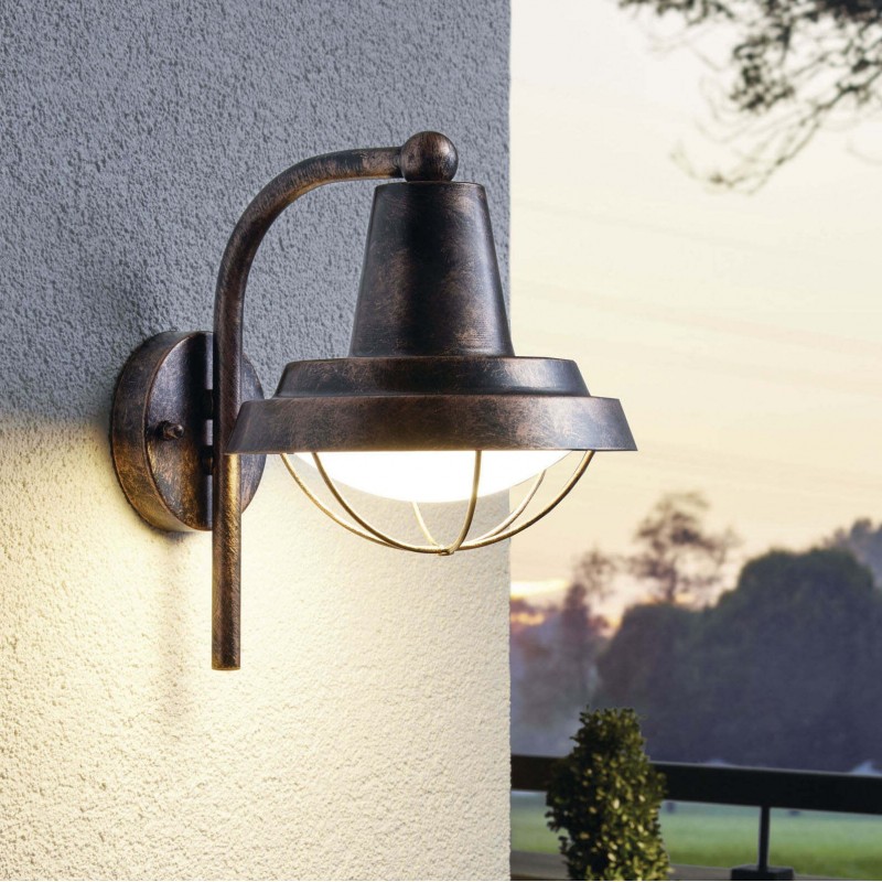 Outdoor wall light Eglo Colindres 60W Conical Shape 29×22 cm. Terrace, garden and pool. Retro, vintage and design Style. Steel, galvanized steel and plastic. White, copper, old copper and golden Color