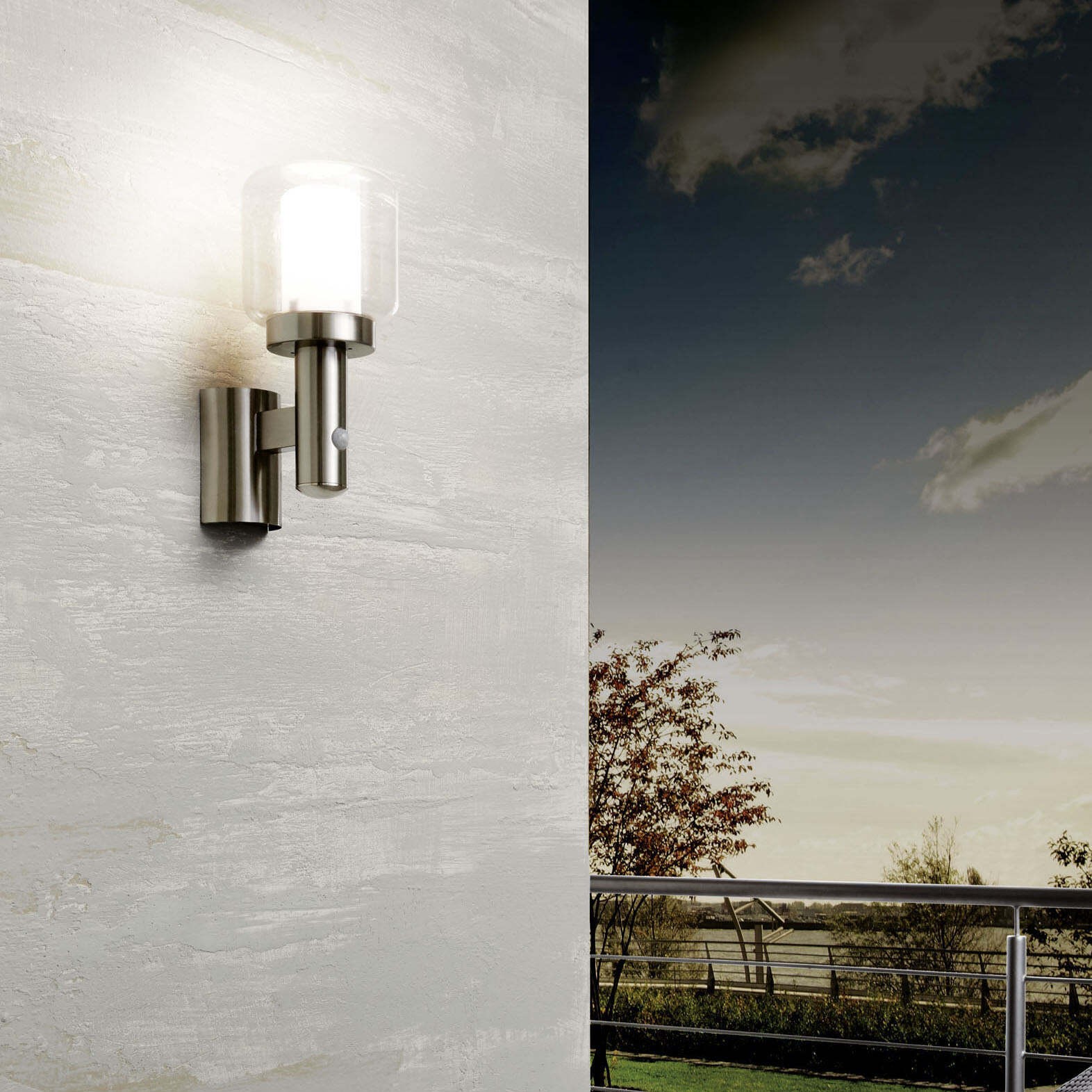 65,95 € Envio grátis | Aplique de parede ao ar livre Eglo Poliento 40W 33×15 cm. Aço, aço inoxidável e plástico. Cor aço inoxidável, branco e prata