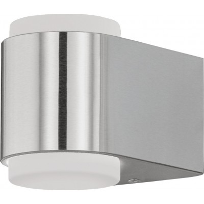 Aplique de pared exterior Eglo Briones 3W 3000K Luz cálida. Forma Cilíndrica 10×9 cm. Terraza, jardín y piscina. Estilo moderno y diseño. Aluminio y Plástico. Color acero inoxidable, blanco y plata