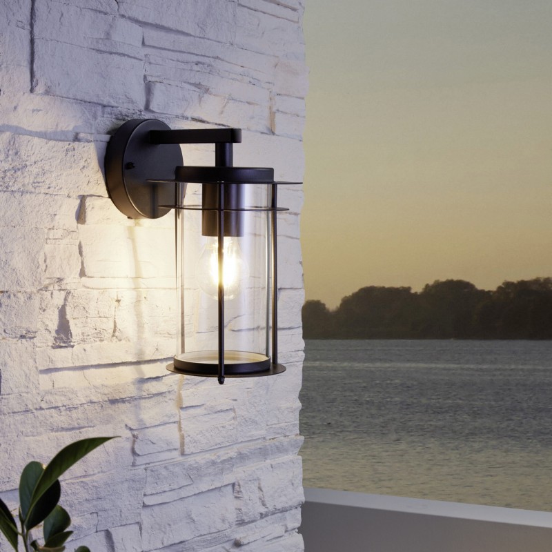 46,95 € Free Shipping | Outdoor wall light Eglo Valdeo 60W Cylindrical Shape 28×17 cm. Terrace, garden and pool. Retro, vintage and design Style. Steel, galvanized steel and glass. Black Color