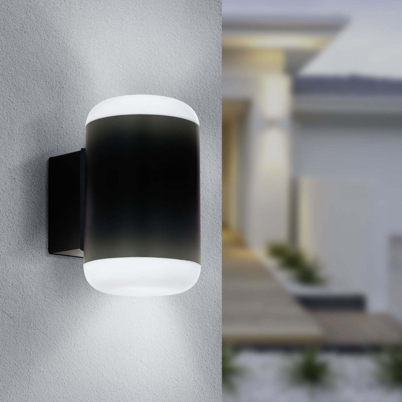 Outdoor wall light Eglo Merlito 10W Cylindrical Shape 19×12 cm. Terrace, garden and pool. Modern and design Style. Steel, galvanized steel and plastic. Anthracite, white and black Color