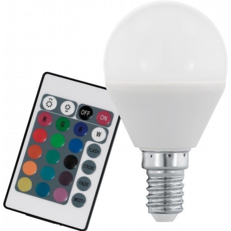13,95 € Free Shipping | Remote control LED bulb Eglo LM LED E14 4W E14 LED RGBW P45 3000K Warm light. Conical Shape Ø 4 cm. Plastic. Opal Color