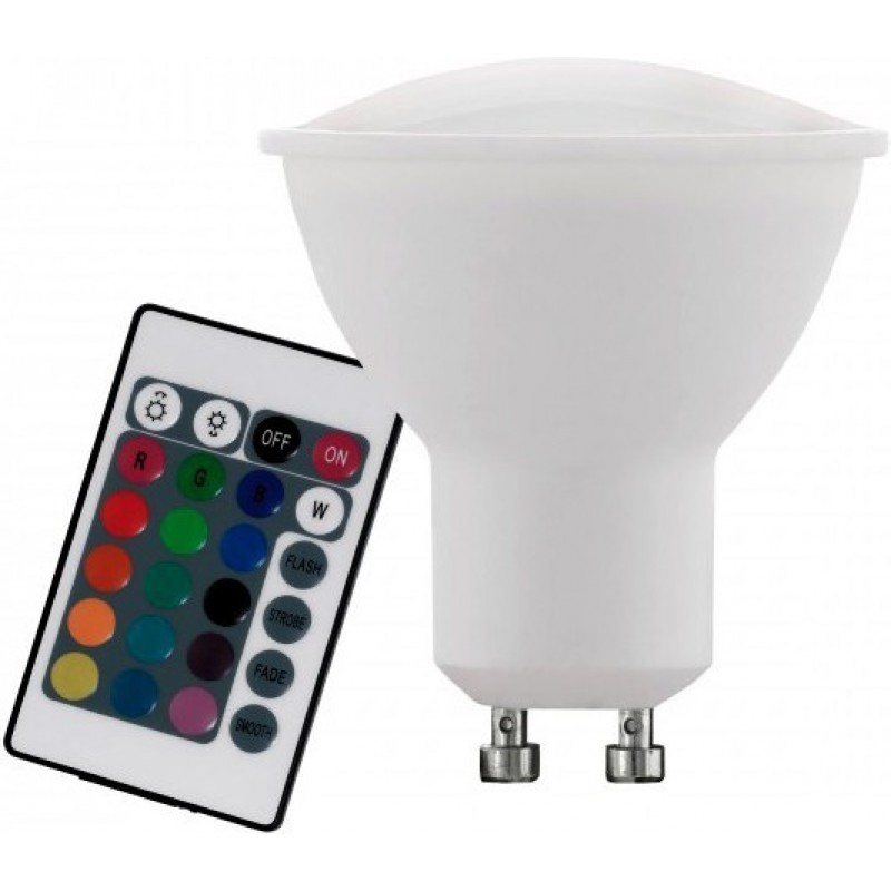 8,95 € Free Shipping | Remote control LED bulb Eglo LM LED GU10 4W GU10 LED RGBW 3000K Warm light. Conical Shape Ø 5 cm. Plastic. Opal Color