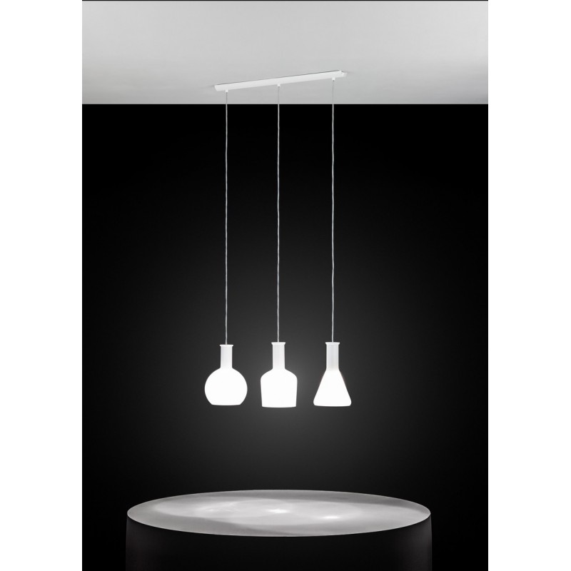 Hanging lamp Eglo Pascoa 180W Extended Shape 150×78 cm. Living room and dining room. Modern and design Style. Steel, glass and opal glass. White and bright white Color