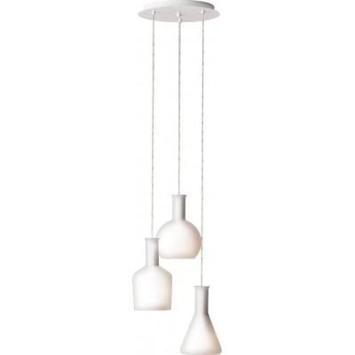 Hanging lamp Eglo Pascoa 180W Cylindrical Shape Ø 35 cm. Living room and dining room. Modern and design Style. Steel, glass and opal glass. White and bright white Color