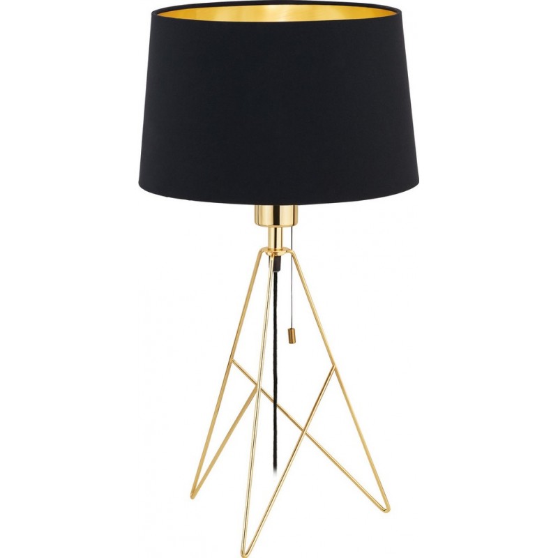 79,95 € Free Shipping | Table lamp Eglo Stars of Light Camporale 60W Cylindrical Shape Ø 30 cm. Bedroom, office and work zone. Modern, sophisticated and design Style. Steel and Textile. Golden, brass and black Color