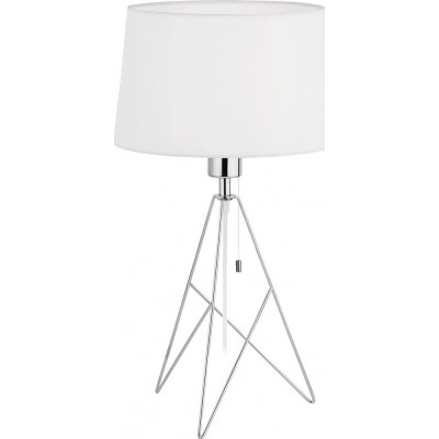 Lampada da tavolo Eglo Camporale 60W Ø 30 cm. Acciaio e tessile. Colore bianca, cromato e argento