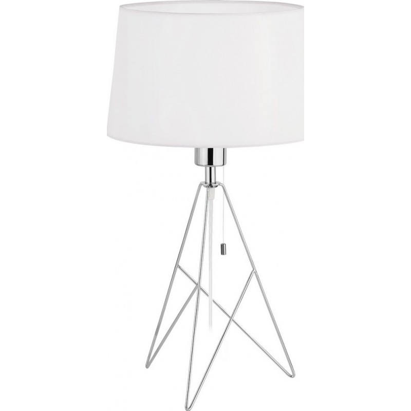 Table lamp Eglo Camporale 60W Cylindrical Shape Ø 30 cm. Bedroom, office and work zone. Modern, sophisticated and design Style. Steel and textile. White, plated chrome and silver Color