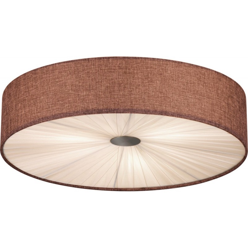 Indoor ceiling light Eglo Fungino 180W Cylindrical Shape Ø 57 cm. Living room and dining room. Design Style. Steel, linen and textile. White, brown, nickel and matt nickel Color