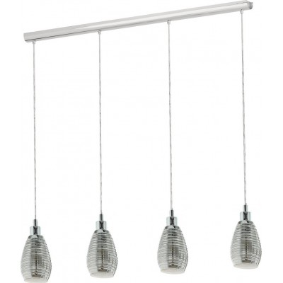 199,95 € Free Shipping | Hanging lamp Eglo Siracusa 240W Extended Shape 113×110 cm. Living room and dining room. Design and cool Style. Steel, glass and tinted glass. Plated chrome, black, transparent black and silver Color