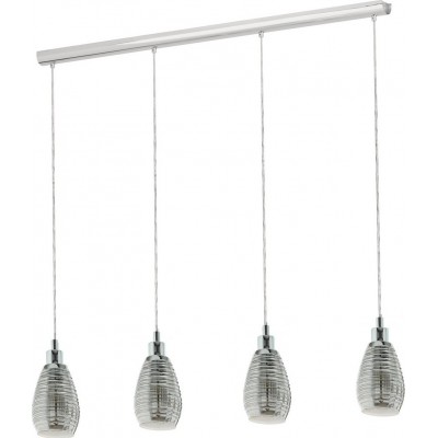 Lampe à suspension Eglo Siracusa 240W Façonner Étendue 113×110 cm. Salle et salle à manger. Style conception et frais. Acier, Verre et Verre tinté. Couleur chromé, noir, noir transparent et argent