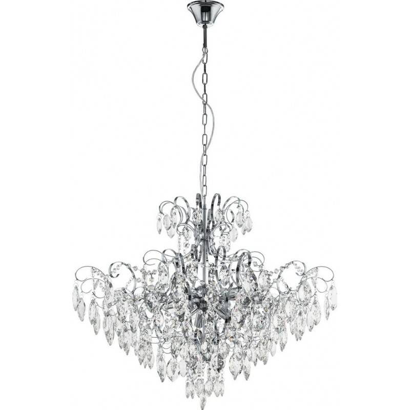 1 189,95 € Free Shipping | Chandelier Eglo Stars of Light Fenoullet 225W Pyramidal Shape Ø 73 cm. Living room and dining room. Retro, vintage and classic Style. Steel and Crystal. Plated chrome and silver Color