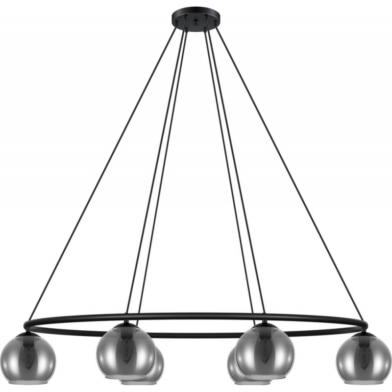 253,95 € Free Shipping | Hanging lamp Eglo Stars of Light Daguella 150W Conical Shape 116×110 cm. Living room and dining room. Modern and design Style. Steel. Black and transparent black Color