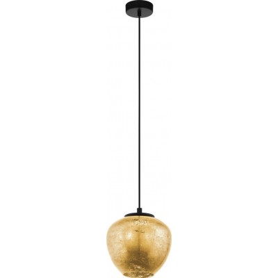 65,95 € Free Shipping | Hanging lamp Eglo Priorat 40W Spherical Shape Ø 23 cm. Living room and dining room. Retro and vintage Style. Steel and glass. Golden and black Color