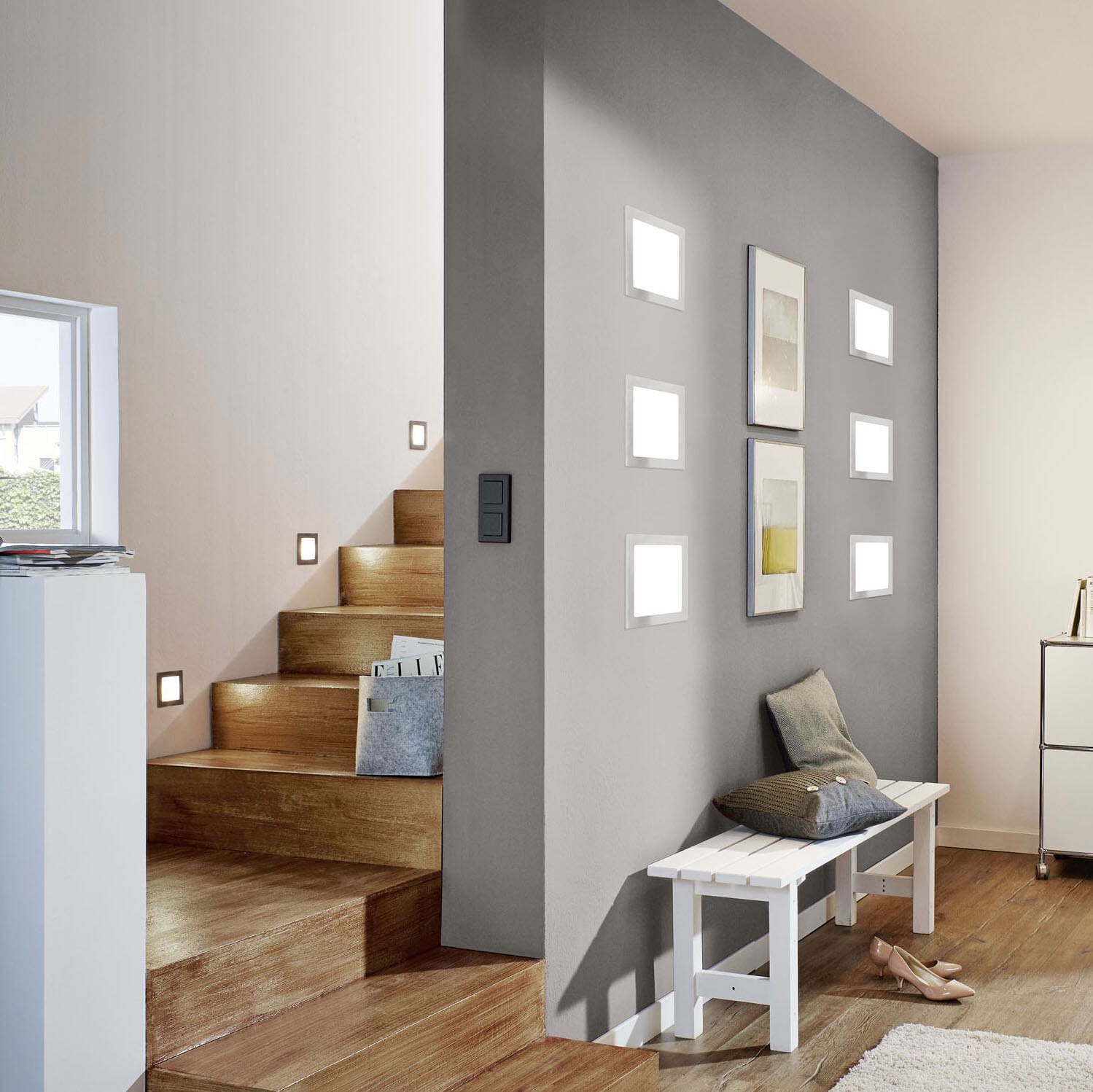 Iluminação embutida Eglo Fueva 1 5.5W 3000K Luz quente. 12×12 cm. Metais e plástico. Cor branco, níquel e níquel mate