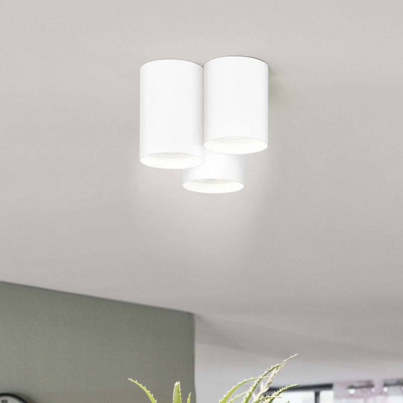 Indoor ceiling light Eglo Lasana 10W Cylindrical Shape Ø 22 cm. Kitchen and bathroom. Design Style. Steel and aluminum. White Color
