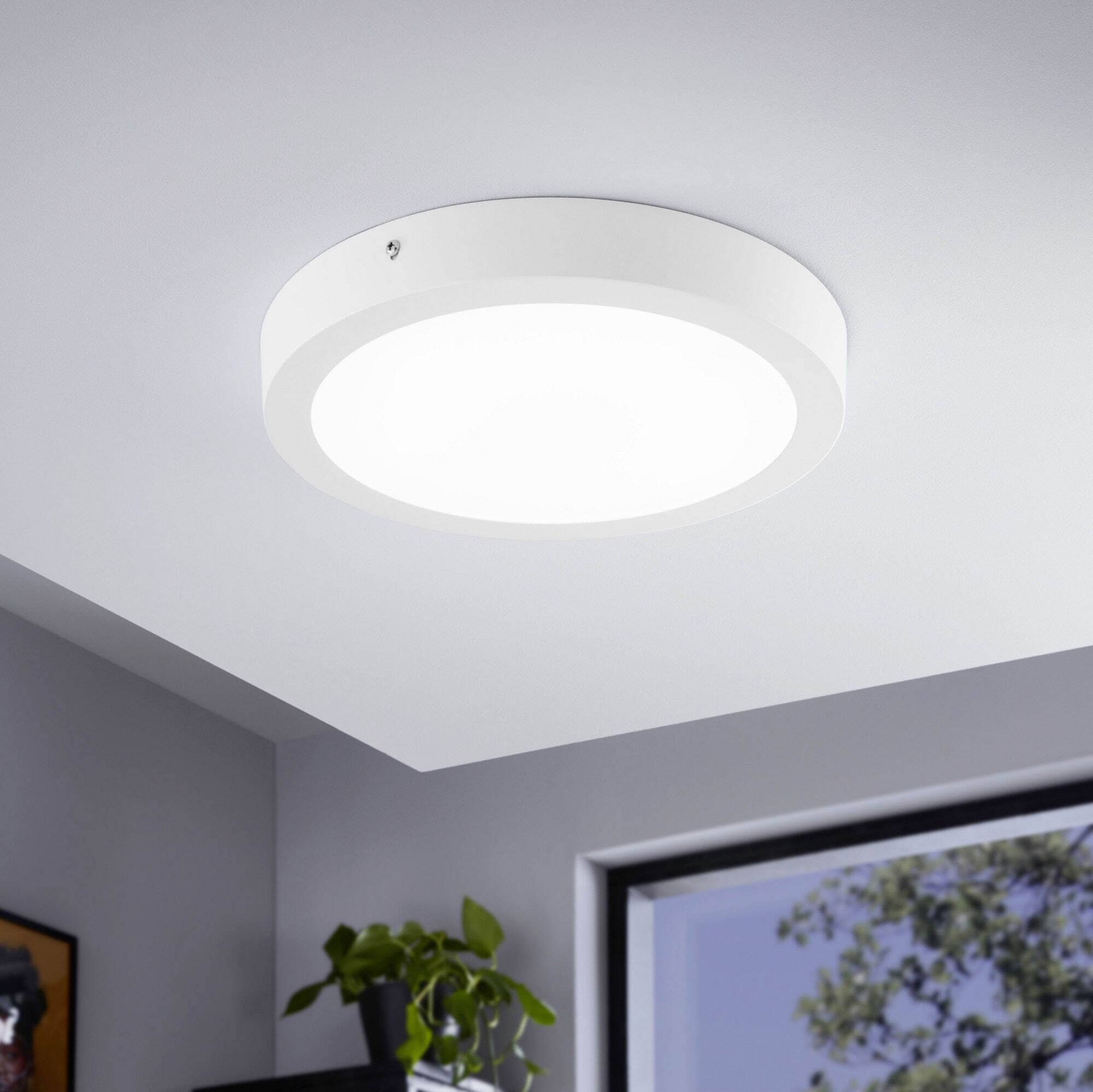 65,95 € Free Shipping | Indoor ceiling light Eglo Fueva C 21W 2700K Very warm light. Ø 30 cm. Metal casting and plastic. White Color
