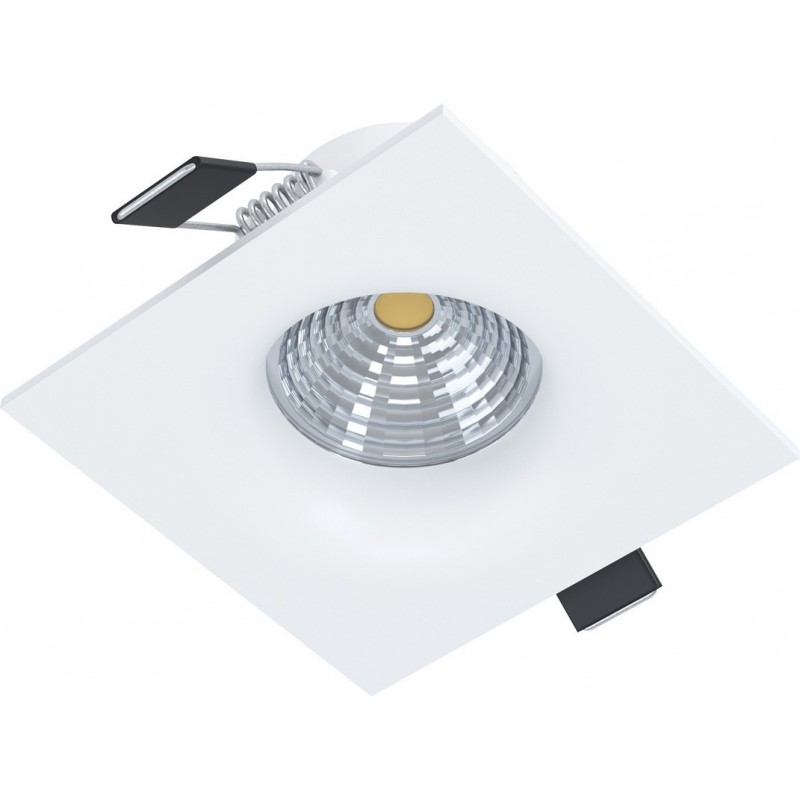 13,95 € Free Shipping | Recessed lighting Eglo Saliceto 6W 3000K Warm light. Square Shape 9×9 cm. Design Style. Aluminum and Glass. White Color
