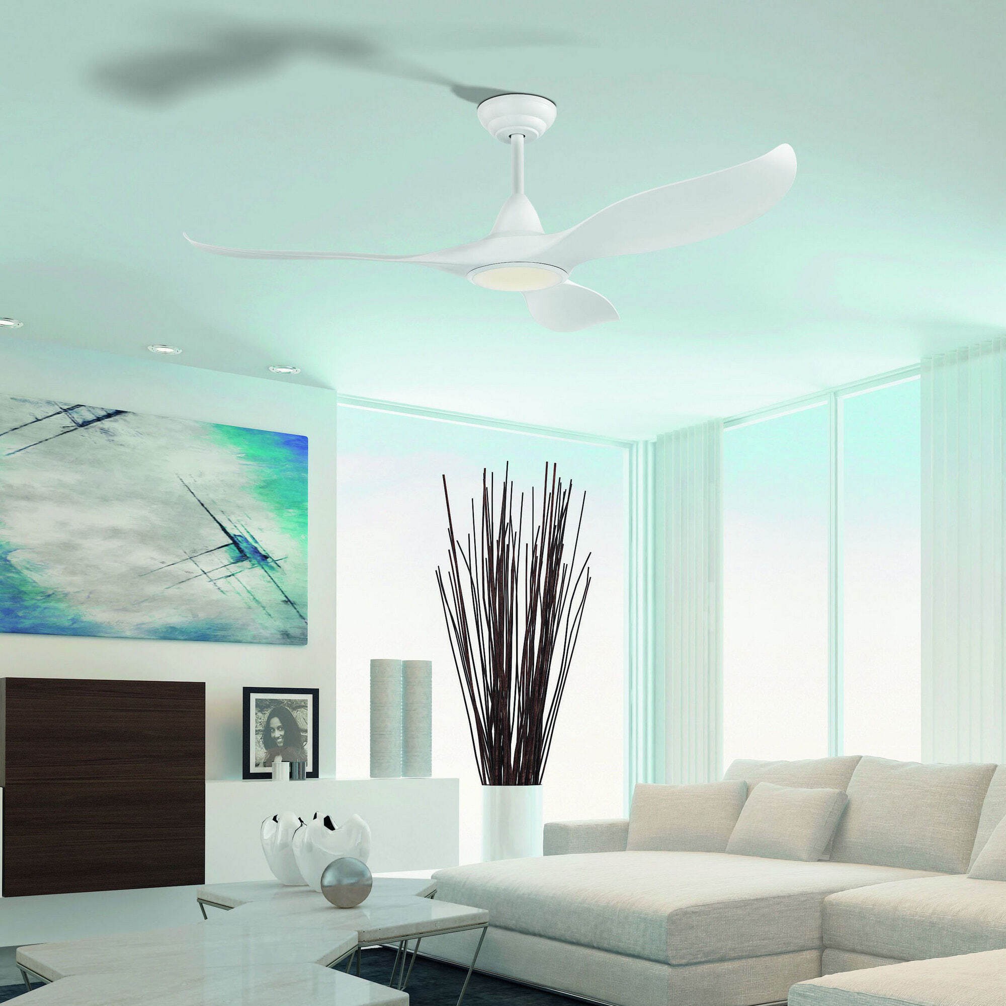 482,95 € Envío gratis | Ventilador de techo con luz Eglo Cirali 52 15W 3000K Luz cálida. Ø 132 cm. Abs y acrílico. Color blanco y blanco mate