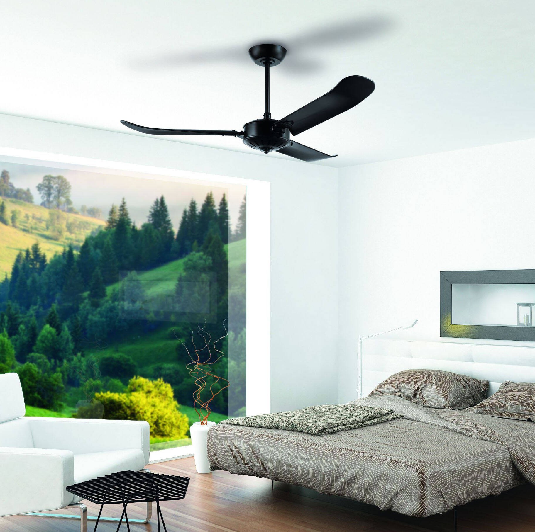 379,95 € Free Shipping | Ceiling fan Eglo Hoi An Ø 137 cm. Aluminum and metal casting. Black and matt black Color