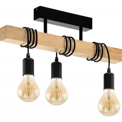 88,95 € Free Shipping | Indoor ceiling light Eglo France Townshend 180W Extended Shape 55×27 cm. Rustic Style. Steel and wood. Brown and black Color
