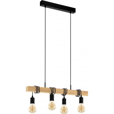 101,95 € Free Shipping | Hanging lamp Eglo France Townshend 240W Extended Shape 110×70 cm. Living room, kitchen and dining room. Rustic, retro and vintage Style. Steel and wood. Brown and black Color