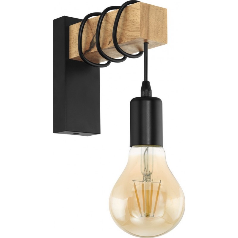 34,95 € Free Shipping | Indoor wall light Eglo France Townshend 10W Angular Shape 22×7 cm. Bedroom and lobby. Vintage and nordic Style. Steel and wood. Brown and black Color