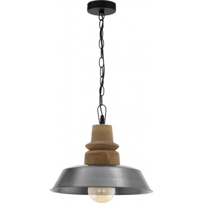 95,95 € Free Shipping | Hanging lamp Eglo Riddlecombe 60W Conical Shape Ø 36 cm. Living room, kitchen and dining room. Retro and vintage Style. Steel and wood. Brown and silver Color