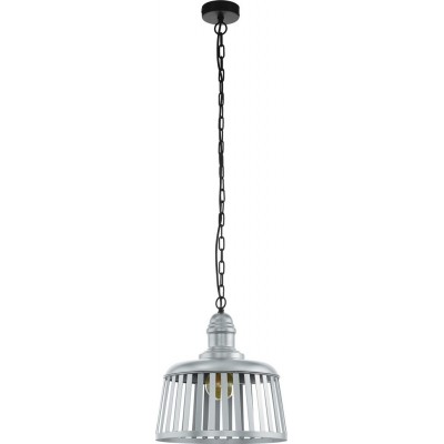 Lámpara colgante Eglo Wraxall 1 60W Forma Cilíndrica Ø 34 cm. Salón, cocina y comedor. Estilo retro y vintage. Acero. Color negro y plata