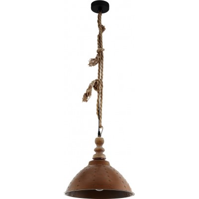 111,95 € Free Shipping | Hanging lamp Eglo Riddlecombe 60W Conical Shape Ø 38 cm. Living room, kitchen and dining room. Rustic, retro and vintage Style. Steel and wood. Brown and black Color