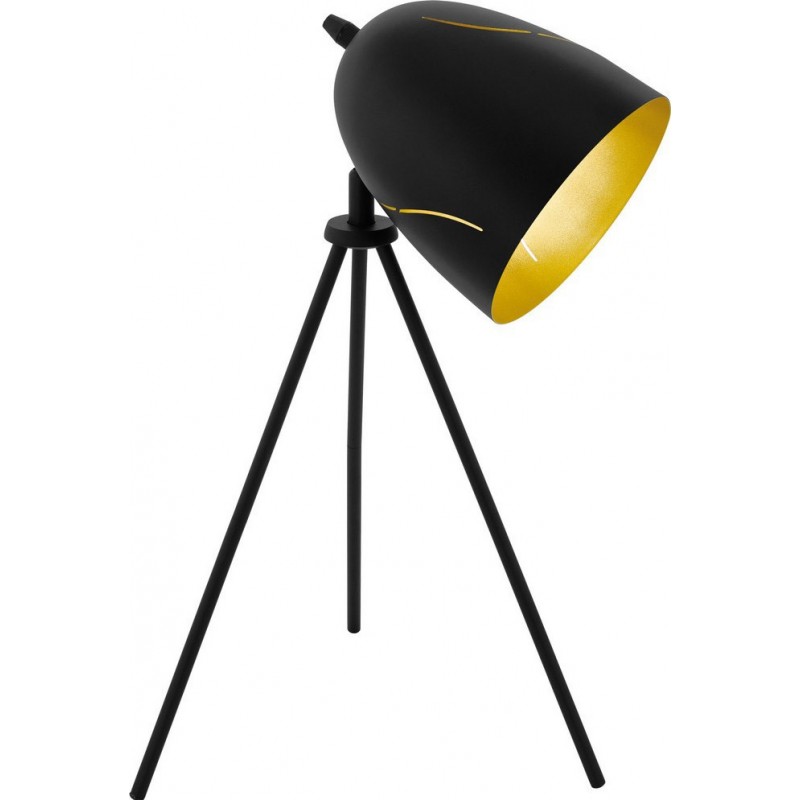49,95 € Free Shipping | Table lamp Eglo Hunningham 60W Conical Shape 51×29 cm. Bedroom, office and work zone. Modern, design and cool Style. Steel. Golden and black Color