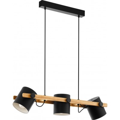 Hanging lamp Eglo France Hornwood 180W Extended Shape 110×78 cm. Living room, kitchen and dining room. Rustic and design Style. Steel and wood. Cream, brown and black Color