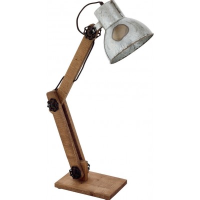 Desk lamp Eglo Frizington 40W Conical Shape 64×53 cm. Bedroom, office and work zone. Retro and vintage Style. Steel and Wood. Brown, black, zinc and old zinc Color