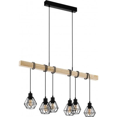 222,95 € Free Shipping | Hanging lamp Eglo Townshend 5 360W Extended Shape 110×100 cm. Living room and dining room. Rustic, retro and vintage Style. Steel and wood. Brown and black Color