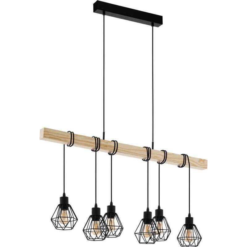 193,95 € Free Shipping | Hanging lamp Eglo Townshend 5 360W Extended Shape 110×100 cm. Living room and dining room. Rustic, retro and vintage Style. Steel and wood. Brown and black Color