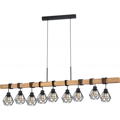 342,95 € Free Shipping | Hanging lamp Eglo Townshend 5 540W Extended Shape 150×110 cm. Living room, kitchen and dining room. Rustic, retro and vintage Style. Steel and wood. Brown and black Color