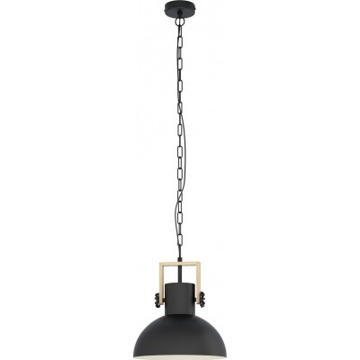 91,95 € Free Shipping | Hanging lamp Eglo Lubenham 28W Conical Shape Ø 30 cm. Living room, kitchen and dining room. Retro and vintage Style. Steel and wood. Brown and black Color