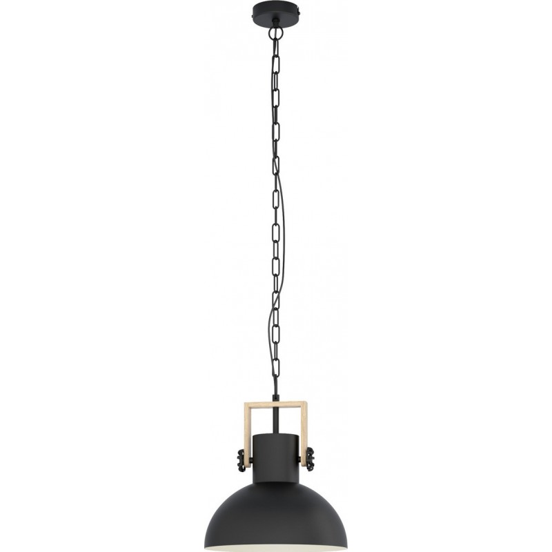 104,95 € Free Shipping | Hanging lamp Eglo Lubenham 28W Conical Shape Ø 30 cm. Living room, kitchen and dining room. Retro and vintage Style. Steel and Wood. Brown and black Color