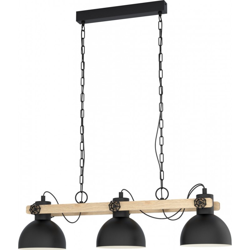 196,95 € Free Shipping | Hanging lamp Eglo Lubenham 84W Extended Shape 110×90 cm. Living room, kitchen and dining room. Rustic, retro and vintage Style. Steel and Wood. Brown and black Color