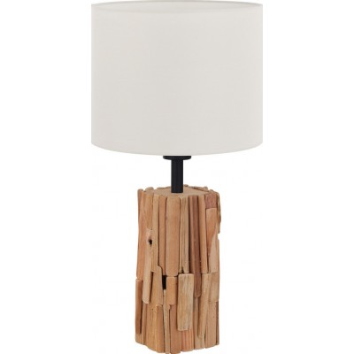 65,95 € Free Shipping | Table lamp Eglo Portishead 40W Cylindrical Shape Ø 26 cm. Bedroom, office and work zone. Rustic, retro and vintage Style. Steel, linen and wood. White, black and natural Color