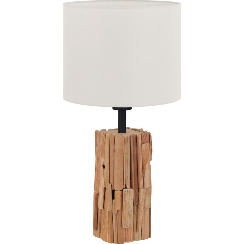 59,95 € Free Shipping | Table lamp Eglo Portishead 40W Cylindrical Shape Ø 26 cm. Bedroom, office and work zone. Rustic, retro and vintage Style. Steel, linen and wood. White, black and natural Color