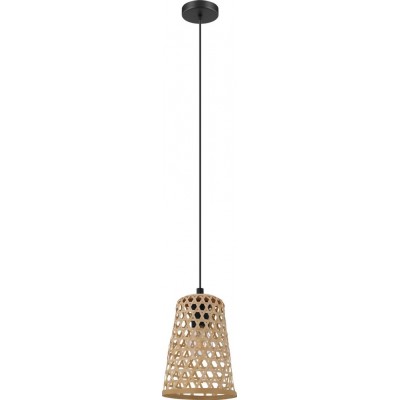 38,95 € Free Shipping | Hanging lamp Eglo Claverdon 40W Conical Shape Ø 18 cm. Living room and dining room. Rustic, retro and vintage Style. Steel and wood. Black and natural Color