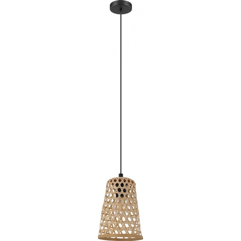 38,95 € Free Shipping | Hanging lamp Eglo Claverdon 40W Conical Shape Ø 18 cm. Living room and dining room. Rustic, retro and vintage Style. Steel and wood. Black and natural Color