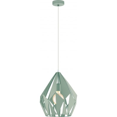 83,95 € Free Shipping | Hanging lamp Eglo Carlton P 60W Pyramidal Shape Ø 31 cm. Living room and dining room. Sophisticated and design Style. Steel. Green and light green Color